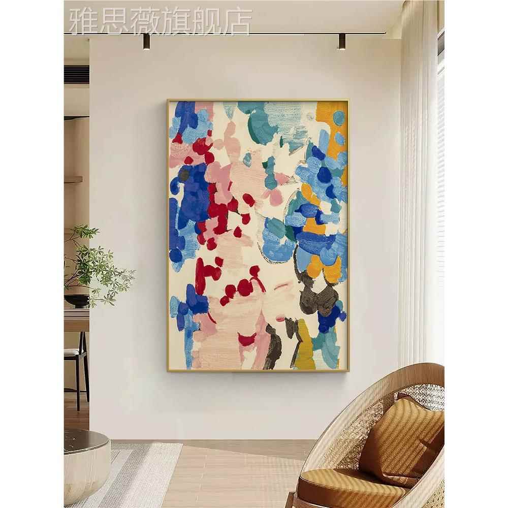 网红油风高级肌景理竖感客画装饰彩色抽波点版象艺术沙发背墙挂奶图片