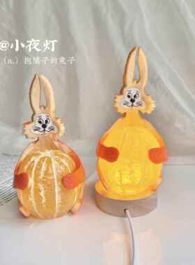 可爱仿真手工创意橘子兔子小夜灯摆件氛围感咖啡馆复古装饰品儿童