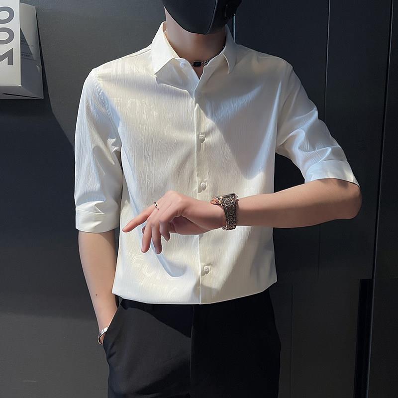 七分袖男士衬衫短袖夏季冰丝2026新款7分袖上衣五分五分袖衬衫男