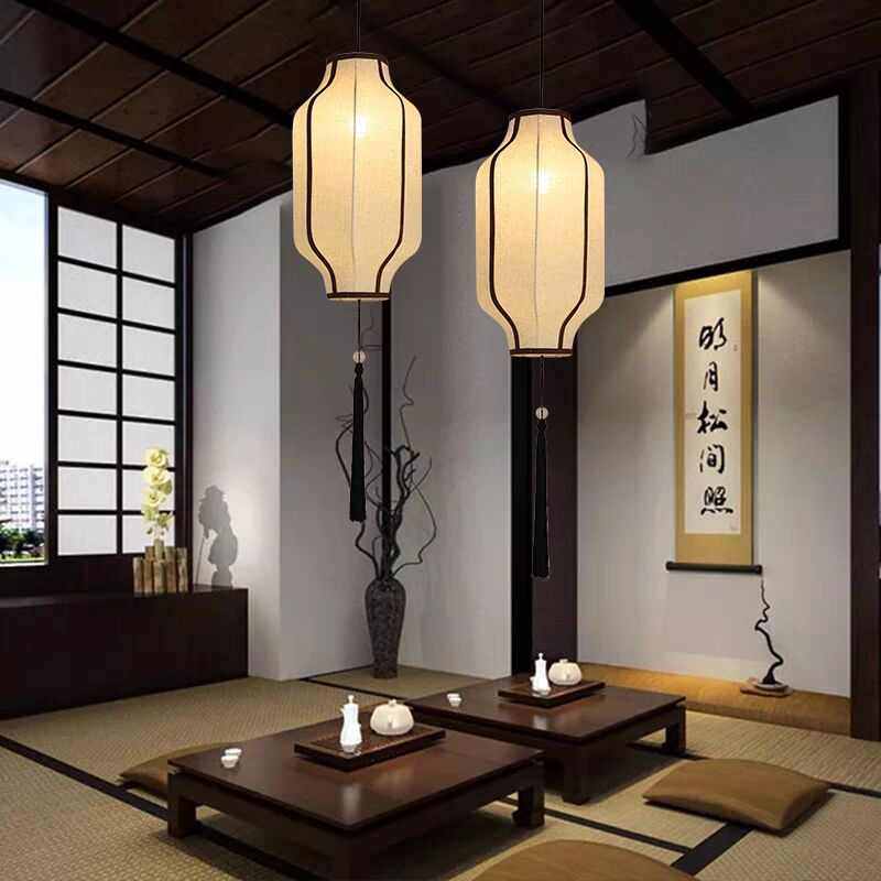茶室吊灯户外走廊新阳台布艺国风饭新品灯笼过道中式火锅店酒楼中