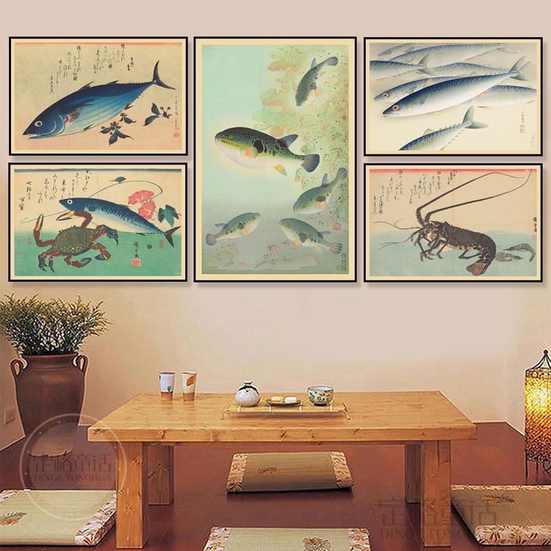 民宿装饰画居酒屋料理店日式挂画鱼类海鲜酒店餐厅餐馆寿司店壁画图片