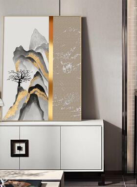 山缀金光新中式玄关装饰画轻奢客厅挂画水墨山水画走廊过道画