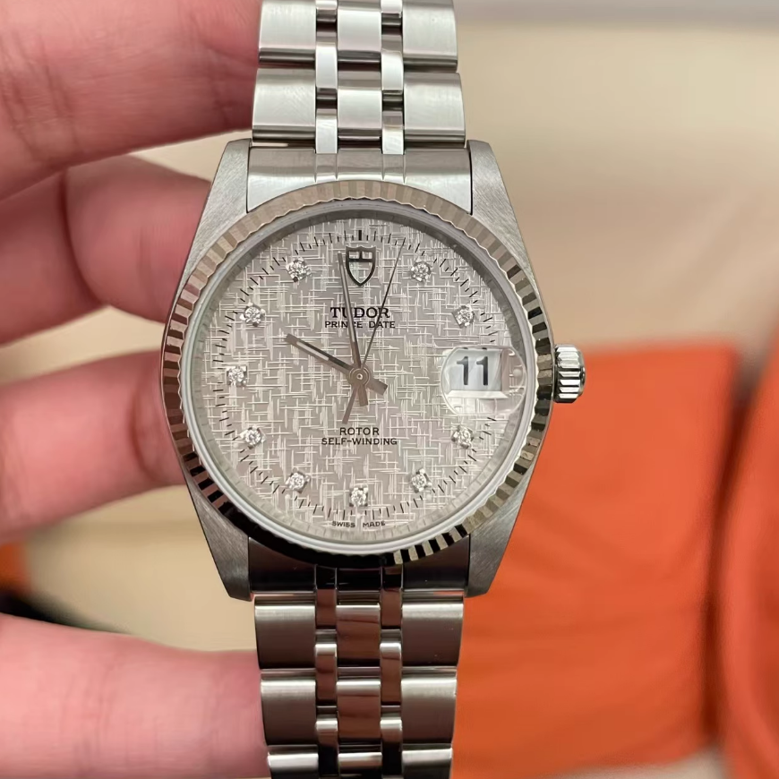 9.8新 帝舵王子系列精钢18K白金圈自动机械表34MM钻石男表74034