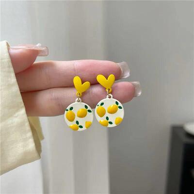 Fresh Summer Yellow Lemon Earrings Design Peach Heart Love S