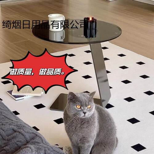 意式轻奢不锈钢边几沙发客厅玻璃角几现代高级艺术感角几茶几小圆
