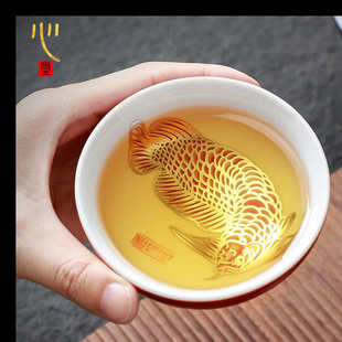 盏人景德镇建龙银功夫品茗清高端杯江单茶杯鱼主祖茶杯手绘杯茶盏