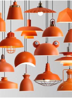 工业风橙色创意锅盖吊灯餐厅卡座餐饮店餐桌火锅店饭店铺商用灯罩