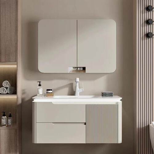 新款智能吊柜隐藏风水镜柜浴室实木卫生间洗手洗脸一体陶瓷盆组合