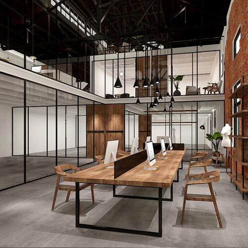 LOFT职员实木办公长桌 工作室简易台式电脑桌酒店会议洽谈长条桌