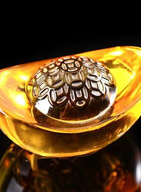 黄水晶铜钱元宝 金元宝 福字元宝银子家居工艺品摆件铜钱元宝