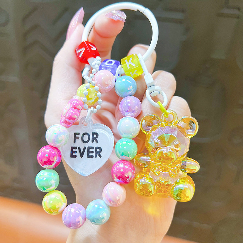 亚克力电镀海洋海豚钥匙扣挂件清新彩色串珠情侣包包挂饰礼品