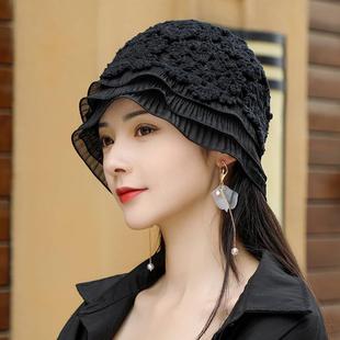 春季帽子女款2026新款渔夫帽秋冬遮白发手工钩花针织镂空花0124ud