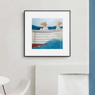 大海与小船轻奢现代装饰画卧室餐厅风景小众客厅挂画床头插画壁画