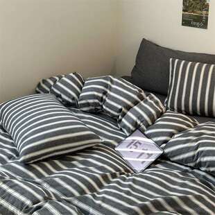 复古条纹四套件套全棉纯棉beioulia100被水洗棉床单男生宿舍床上