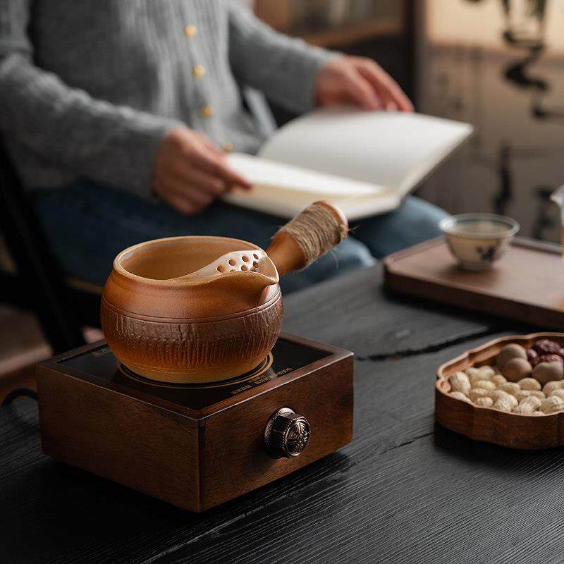 围炉煮茶罐罐茶黑晶炉古法煮茶器家用土陶奶茶罐陶壶烤奶罐可明火