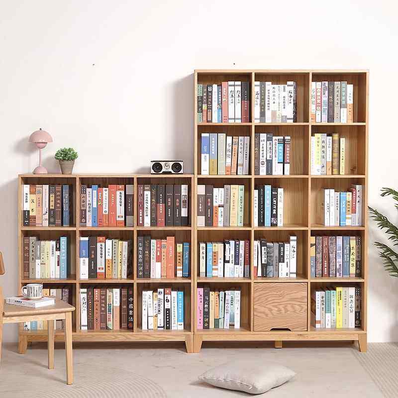 纯实木书架组合全红橡木置物架书柜简约高开 放式原木满整墙