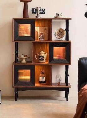 式复古书架黑色白蜡木简约实MUH中古风客厅收纳木玄法关柜边储柜