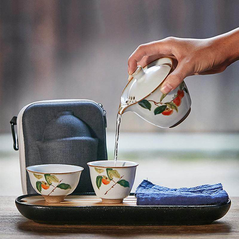 汝窑功夫旅行茶具快客杯中国风小套装便携式车载一壶二杯单人泡茶