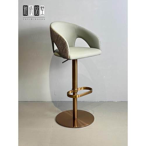 意式极简酒吧椅轻奢现代Elsa艾尔莎吧椅不锈钢旋转升降岛台靠背椅