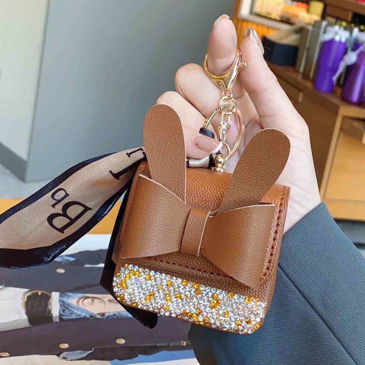 新款时尚网红ins风pu小包包镶钻钥匙扣耳机包挂件零钱包便携高奢