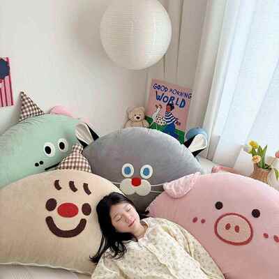 可爱10351卡通丽头丝绒小猪床软包靠垫卧床室大上榻榻米靠背可拆