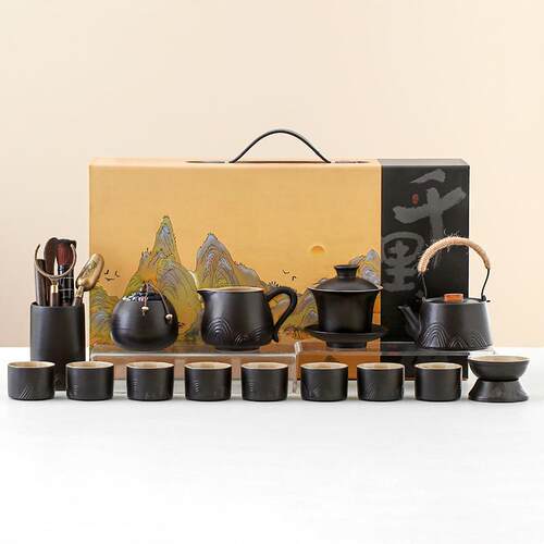 高档黑5轻陶功茶具套装202新款夫家用客厅陶瓷茶壶茶杯茶盘奢高档