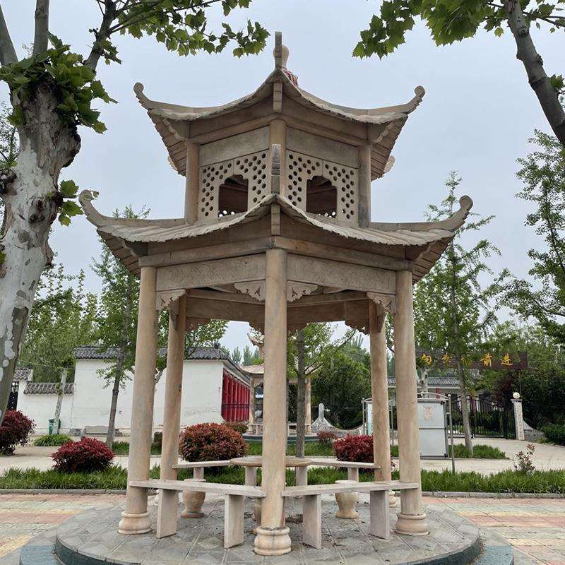 供应石雕凉亭花岗岩晚霞红公园广场景区石凉亭户外亭子六角八角亭