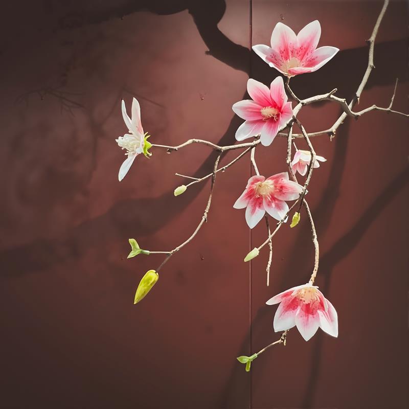 高档彷真挂玉兰花树枝干花酒店造景悬吊天式花板墙面装饰彷悬真20