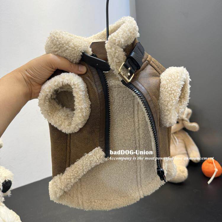 秋冬新款宠物加厚羊羔绒马甲带牵引扣泰迪雪纳瑞保暖背心猫衣服冬