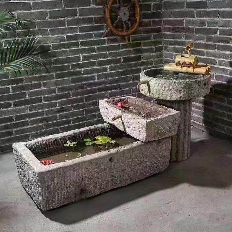 老石头水槽流水老石槽花盆摆件花园装饰景观石缸鱼缸老石头养鱼池