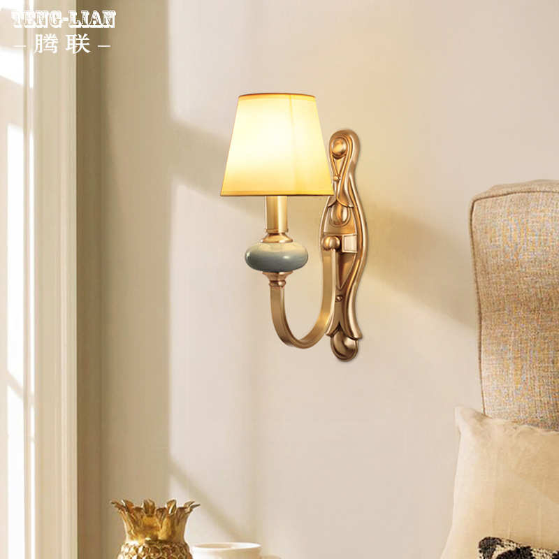 大厅楼梯批发壁灯卧室客厅壁灯陶瓷简约灯具铜美美式书房配套全简
