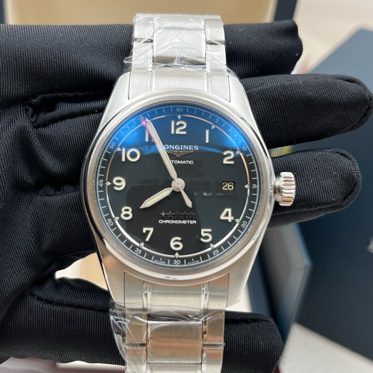 盒证[9.8新]浪琴先行者系列精钢自动机械表40MM男表L3.810.4.53.6