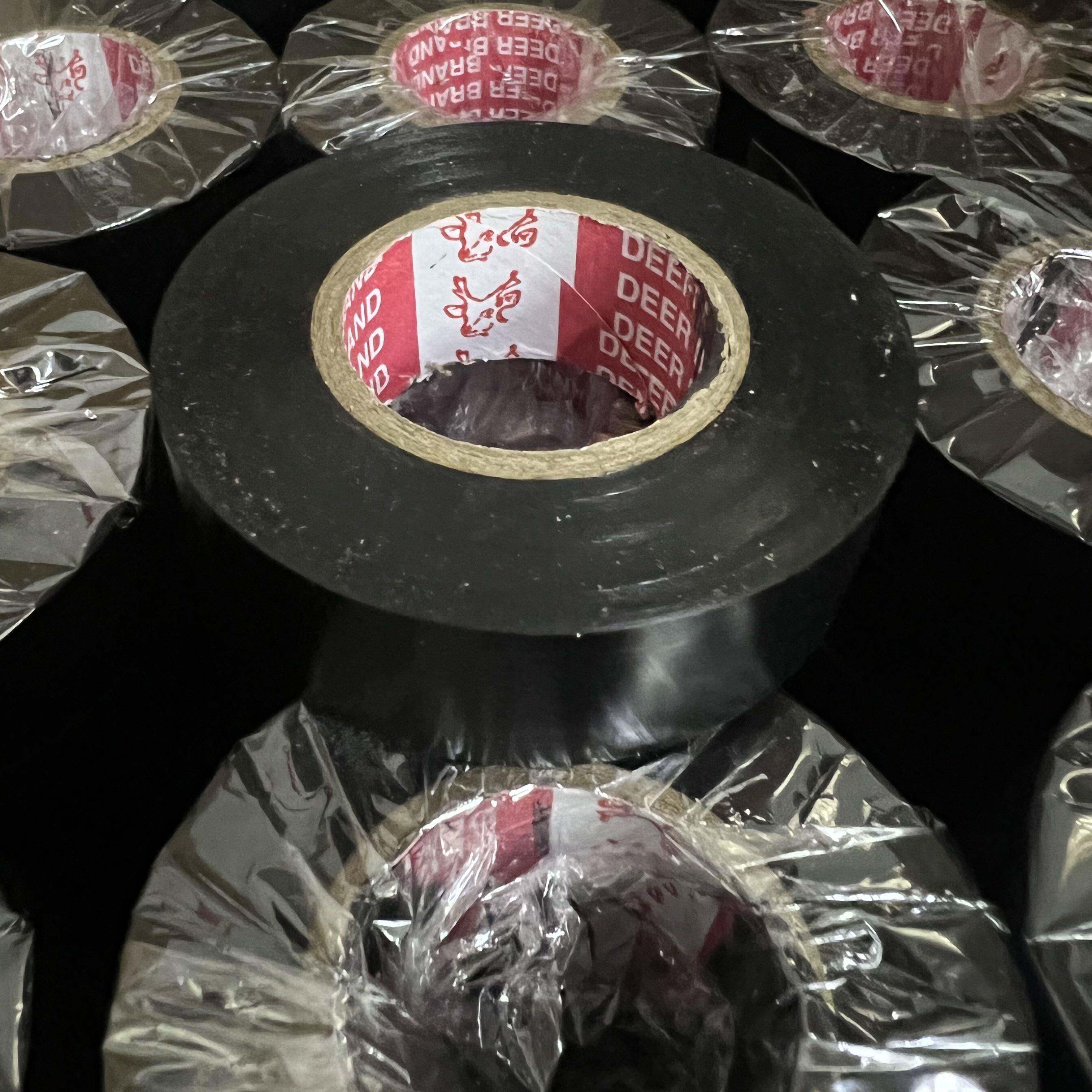 鹿头牌电工胶带超薄超粘汽车线束缠绕电胶布PVC防水绝缘黑色胶布