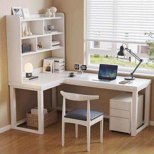 实木转角电脑桌书桌书架一体桌加厚台式拐角靠墙桌书房L型办公桌