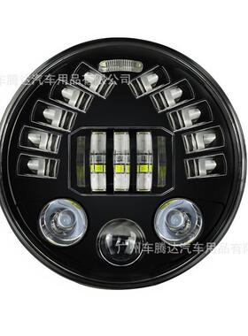 汽车LED哈雷7寸牧马人毛毛虫大灯越野车左右带白黄天使眼H4日行灯