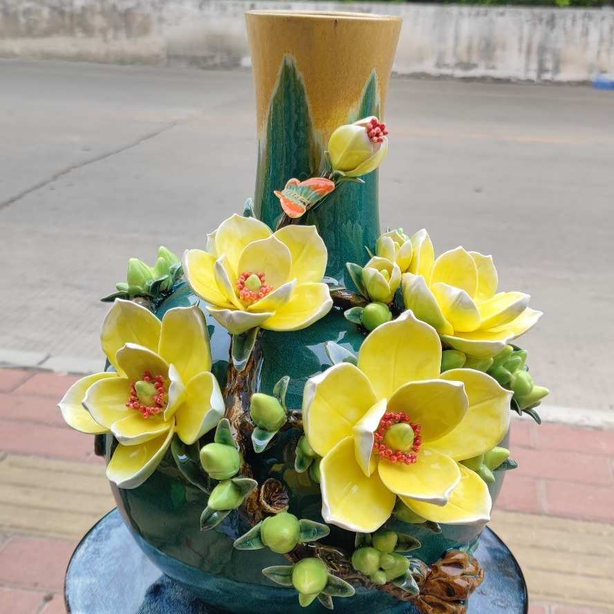 现代简约田园风大号玉兰花花瓶 纯手工制品 石湾陶瓷家居装饰摆件