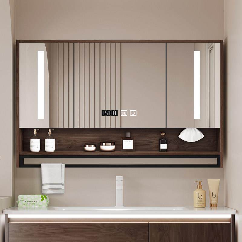 可定制尺寸款式深胡桃色浴室智能镜柜卫生间单独镜子收纳柜挂墙式