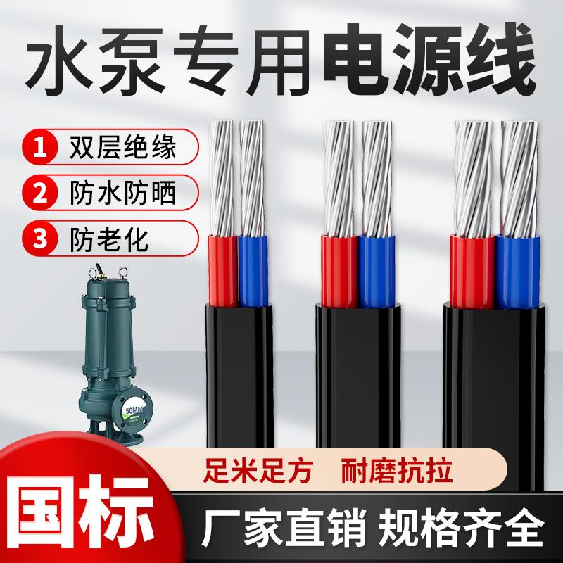 水泵专用铝芯2芯10平方家用户外电缆线双芯护套线防老化防水防晒