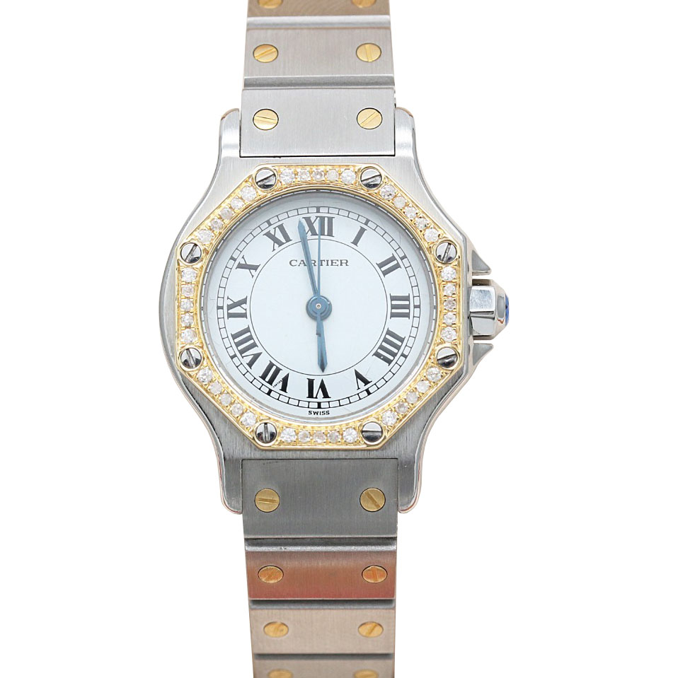 [9.8新]卡地亚山度士后镶钻自动机械女表25mm