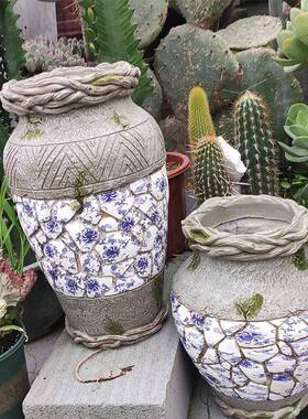 工厂直意供创花中式复古青花瓷纹花盆花园院雕塑树KH20B780脂庭院