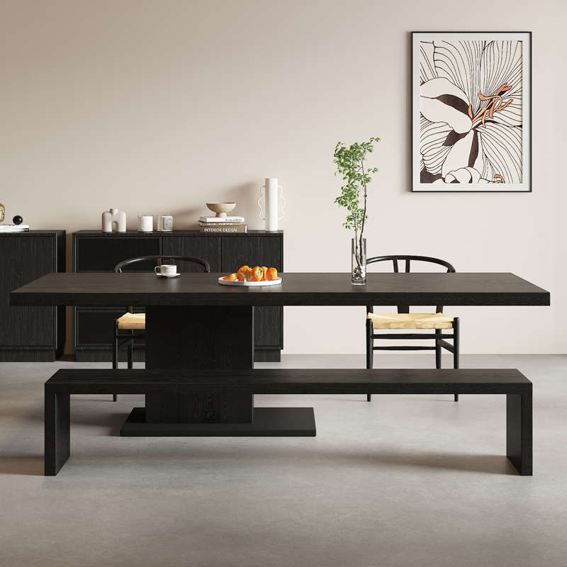 黑色岛台餐桌现代简约长方形吃饭桌子诧寂风去客厅化大板茶桌书桌