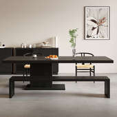 黑色岛台餐桌现代简约长方形吃饭桌子诧寂风去客厅化大板茶桌书桌