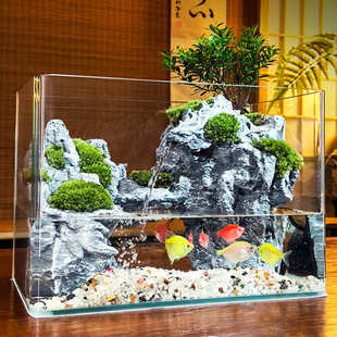 造景公山全套办植景观生态水族箱中式家用鱼缸成品桌面真客厅绿