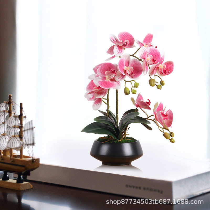 新中式轻奢仿真花蝴蝶兰样板房别墅会所酒店大堂前台兰花花艺摆件