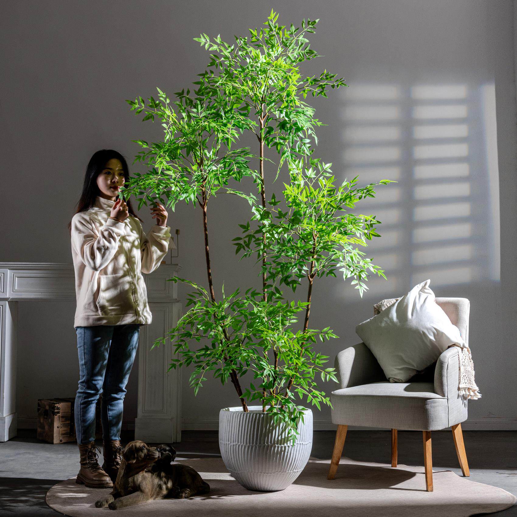 大型南天竹彷真绿色植物盆栽装饰室内客厅摆件彷生植物商场假树造