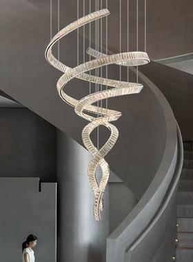 美鱼吊灯别墅复式楼挑高客厅吊灯水吊晶轻903奢飘带loft人楼梯大