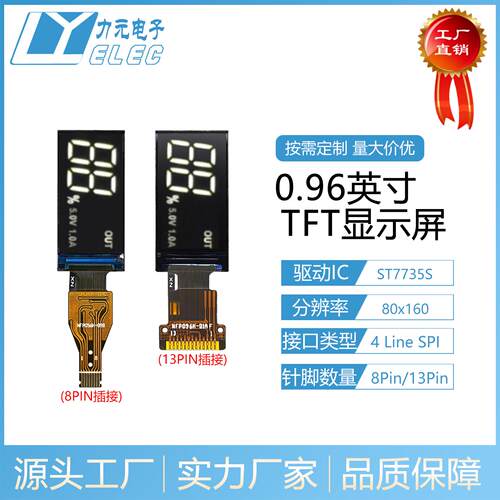 0.96寸TFT液晶屏80x160长条ST7735S行动电源移动充显示屏SPI彩屏