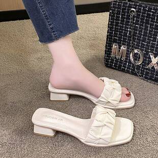 拖鞋女夏外穿中跟凉鞋女2026年新款仙女高跟鞋夏季女粗跟一0312w