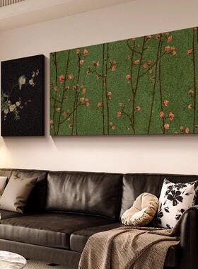 法式中古风客厅装饰画绿色风景沙发背景墙挂画高级感覆古组合壁画