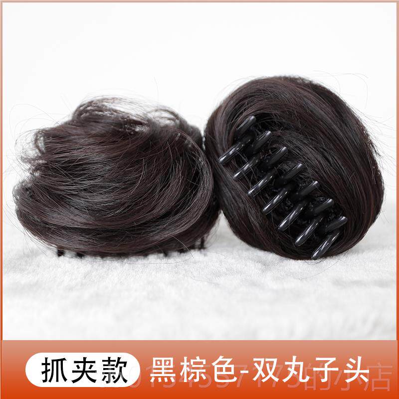 正品双头丸子头发圈盘发器假发女蓬松真发丸子头发饰哪咤假发圈花